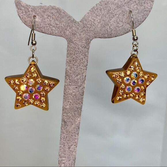 BROWN rhinestone embellished star earrings - Picture 7 of 11